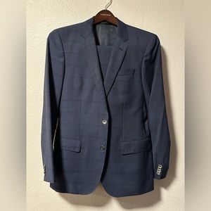 COPY - Boss 38R Navy Windowpane 100% Wool Suit